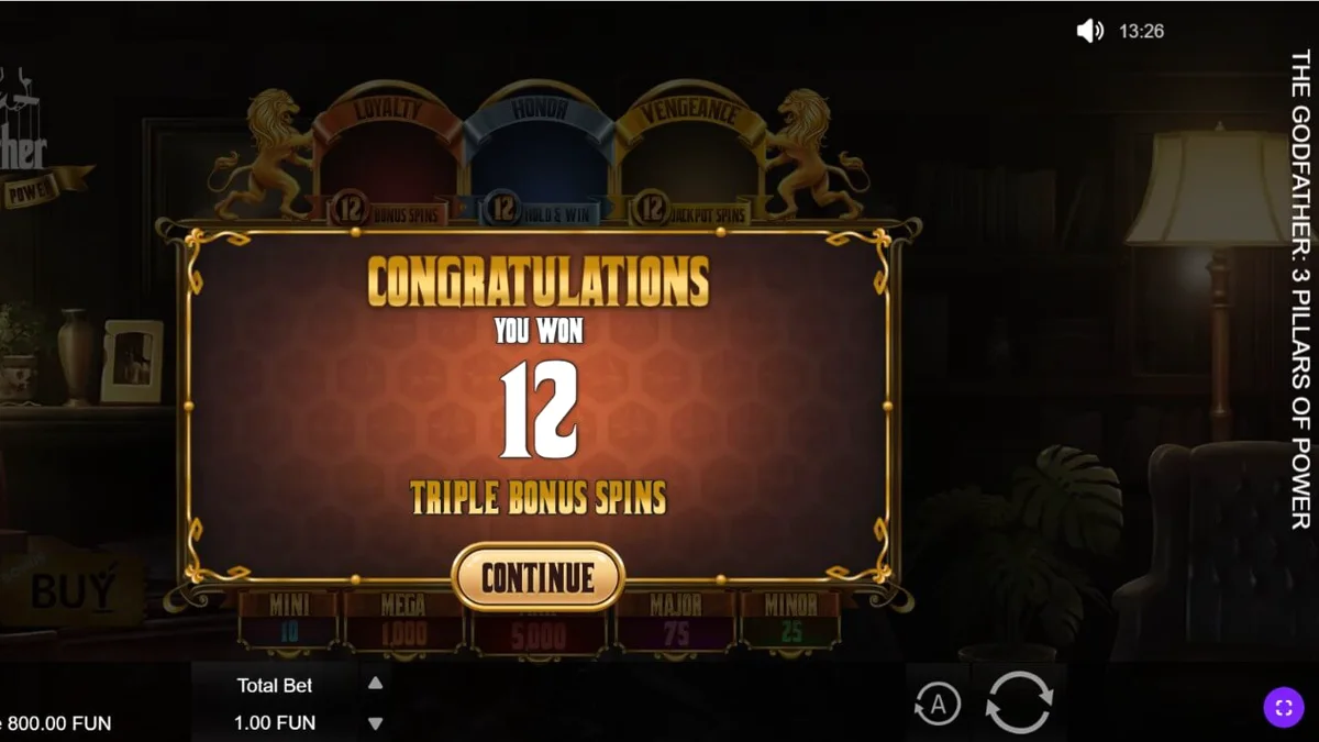 The Godfather: 3 Pillars of Power slot game screen